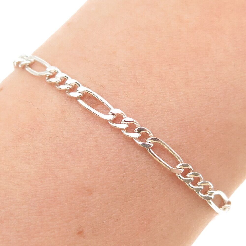 925 Sterling Silver Italy Figaro Link Bracelet 7"